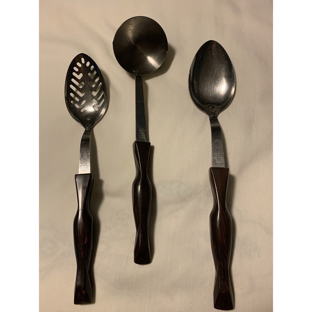 Cutco Utensils 1712 Spoon 1713 Slotted Spoon 1715 Ladle Marbled Brown Handles